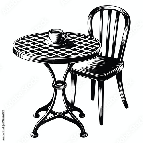 Elegant cafe interior with comfortable wooden chairs and a table