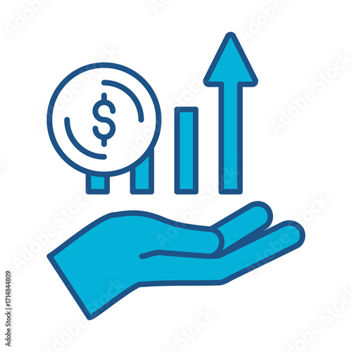 Revenue Icon In Blue Monochrome Flat Design, Vector Illustration