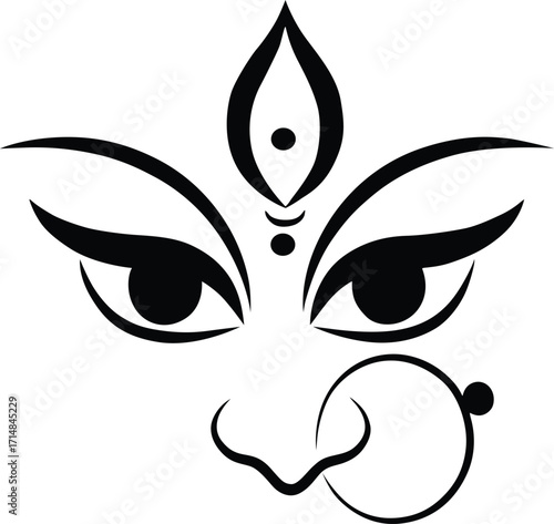 Durga ma silhouette on whit background