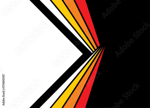 Vector black to white transition. Pattern of thick yellow and red stripes. Sport design element. Striped vector background. Perspective, Halftone