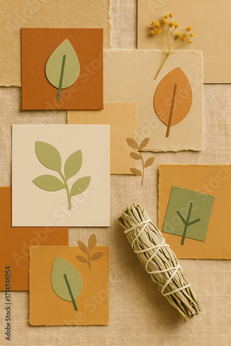 Cardboard box with recycle symbol and flowers in a vintage floral design with leaves and spring elements