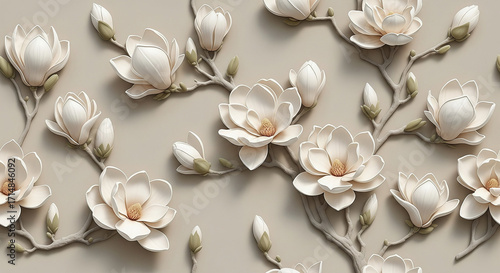 Elegant White Magnolia Wallpaper Pattern