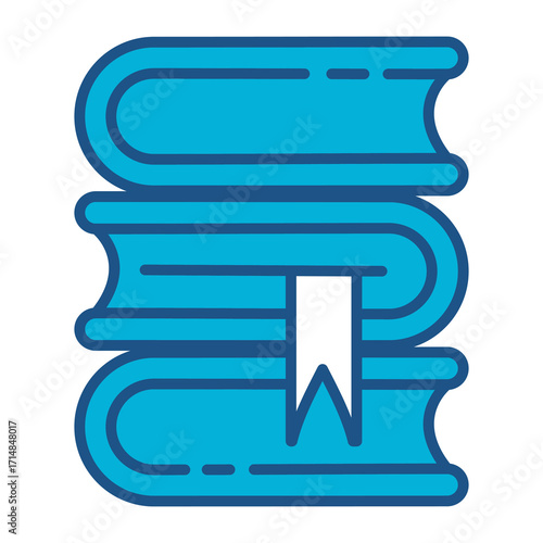 Books Icon In Blue Monochrome Flat Design, Vector Illustration