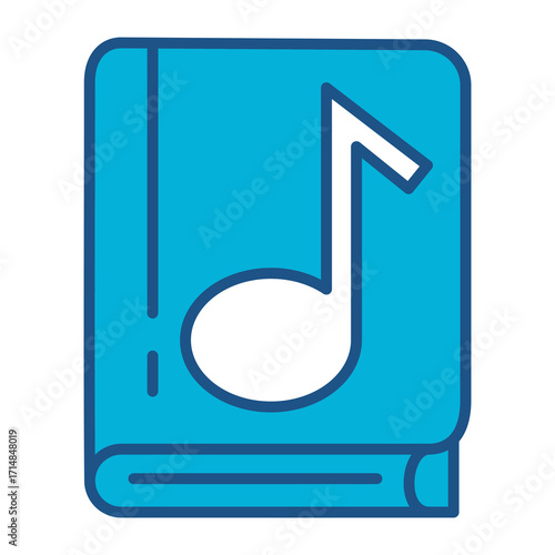 Music Book Icon In Blue Monochrome Flat Design, Vector Illustration