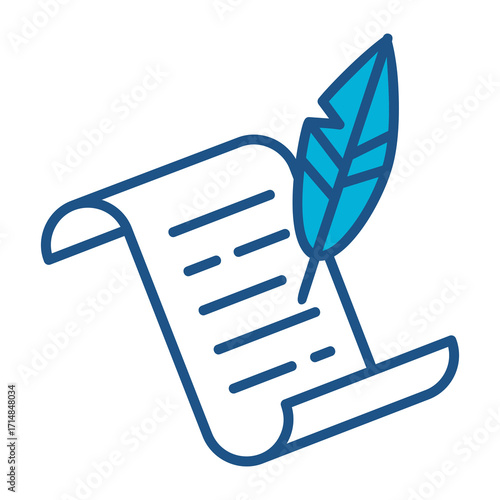 Literature Icon In Blue Monochrome Flat Design, Vector Illustration