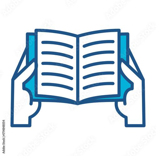 Reading Icon In Blue Monochrome Flat Design, Vector Illustration