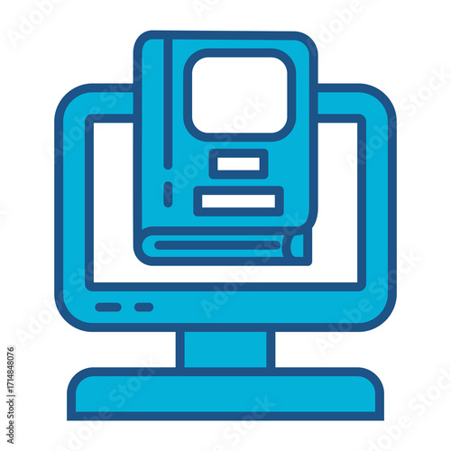 Ebook Icon In Blue Monochrome Flat Design, Vector Illustration