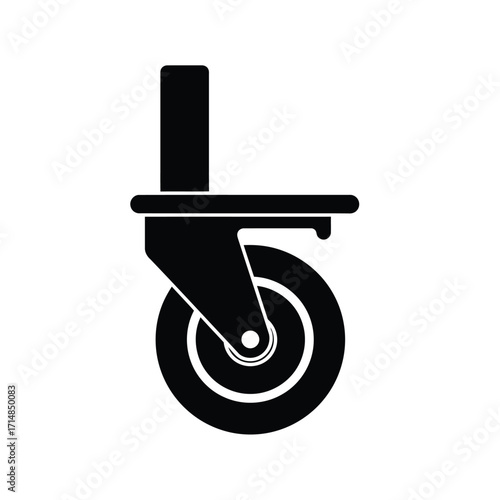 Silhouette of caster wheel with bracket and spokes for mobility design on a white background. EPS 10.