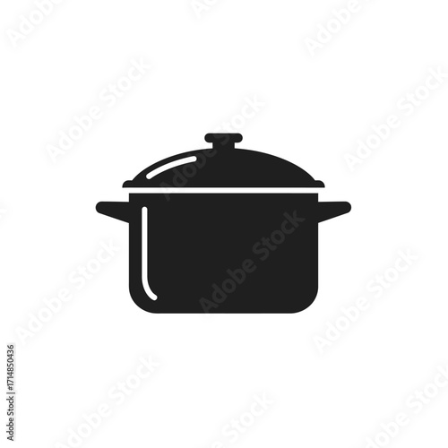 Silhouette of classic cooking pot with lid and side handles on a white background. EPS 10.