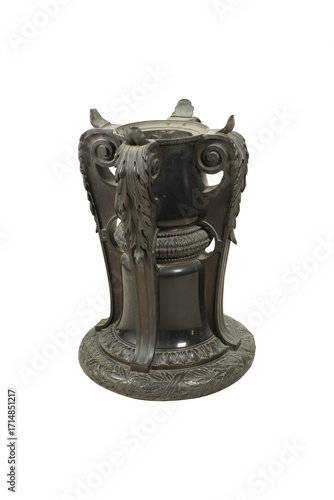 Ornate Dark Bronze Urn or Vase with Dragon-like Sculptures: Decorative Home Decor Element PNG