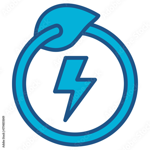 Eco Energy In Blue Monochrome Flat Design, Vector Illustration