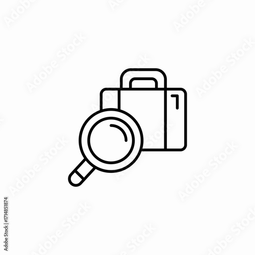 luggage search magnifying glass icon sign vector
