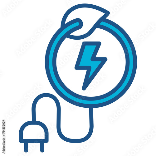 Green Energy In Blue Monochrome Flat Design, Vector Illustration