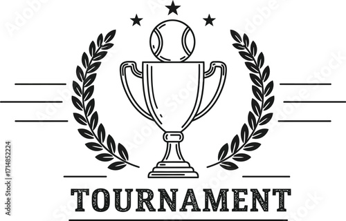 Vintage tournament trophy emblem with laurel wreath and baseball vector illustration scalable eps