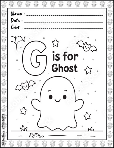 Halloween ABC Alphabet Coloring Page with Cute Animals for Adults and Kid. High resolution (300 DPI), Ready to print on standard 8.5x11-(A4) inch paper With (No Bleed), Black and White. Vector 