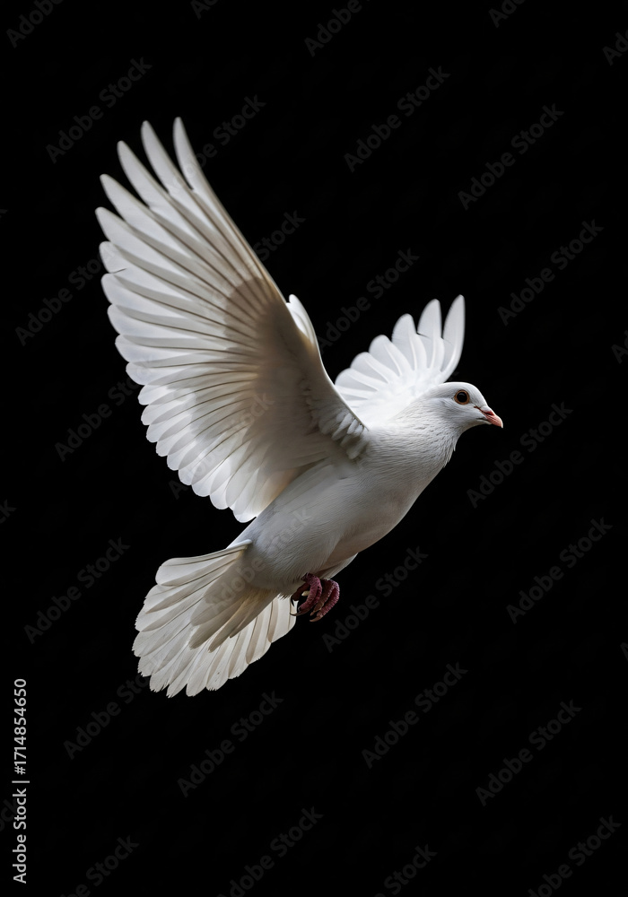 Fototapeta premium A White dove fly black background 