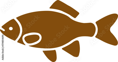 Fish icons, Simple fish icon in minimal style on white background, Minimalist fish icon with small eye and tail fin, representing aquatic wildlife,fish silhouette-cut out icon.