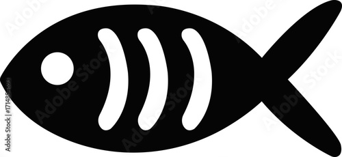 Fish icons, Simple fish icon in minimal style on white background, Minimalist fish icon with small eye and tail fin, representing aquatic wildlife,fish silhouette-cut out icon.