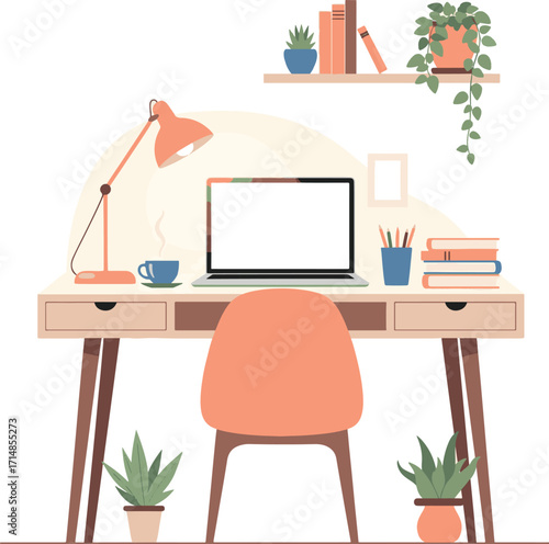 Minimalist Home Office Workspace Illustration with Laptop