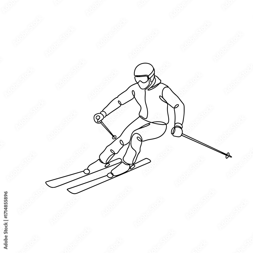 Obraz premium Skiing athlete in action with gear on a snowy mountain slope 