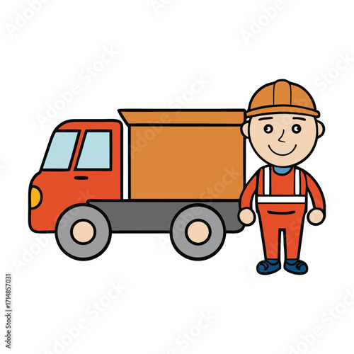 A cheerful dump truck driver gives a thumbs-up, wearing a hard hat and safety vest, ready to tackle heavy loads with a smile and positive energy on the job site.
