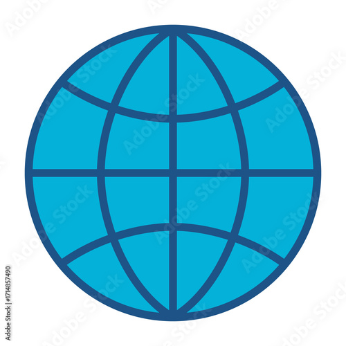Globe In Blue Monochrome Flat Design, Vector Illustration