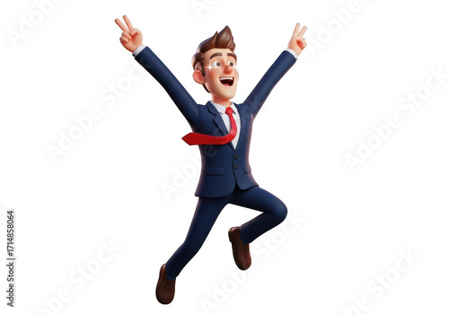 3d cartoon businessman celebrating victory