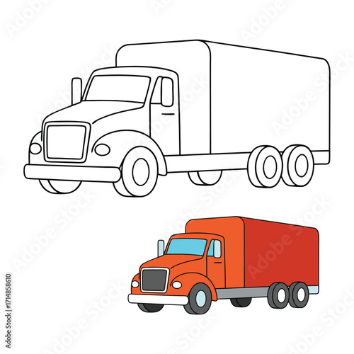 A bold heavy truck coloring page featuring a powerful, detailed truck ready for work, perfect for kids and adults to color and bring the mighty vehicle to life.
