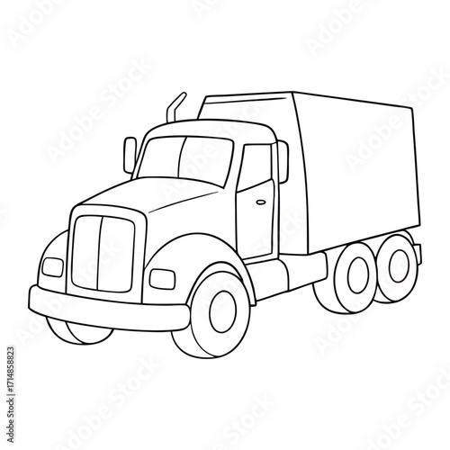 A bold heavy truck coloring page featuring a powerful, detailed truck ready for work, perfect for kids and adults to color and bring the mighty vehicle to life.
