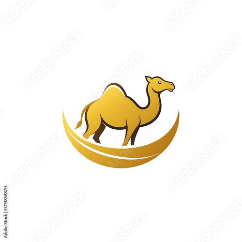Golden camel silhouette on crescent moon