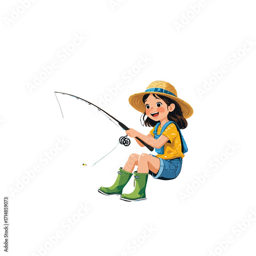 Cute Cartoon Girl Fishing | Kids Fishing Clipart