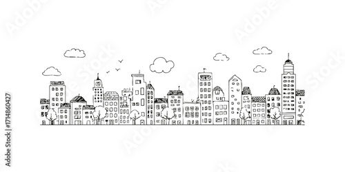Hand-Drawn Urban Skyline Illustration. Cityscape Creativity And Design. Isolated Vector Illustration