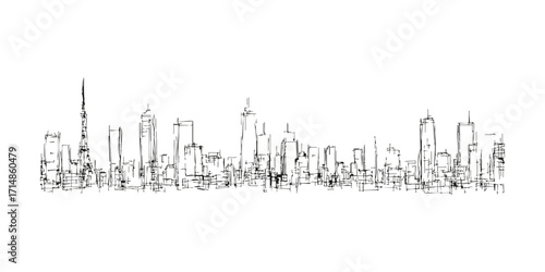 Abstract City Skyline Sketch. Urban Architecture And Modern Cityscape. Isolated Vector Illustration