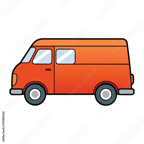A fun, colorful cartoon van with big wheels, smiling headlights, and playful details, perfect for kids’ stories, coloring pages, or cheerful illustrations.

