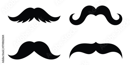 Mustache silhouette vector set, moustache icon collection . Set of mustaches vector. Set of mustache icon on white background.