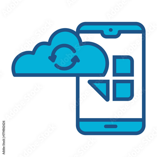 Cloud Icon In Blue Monochrome Flat Design, Vector Illustration