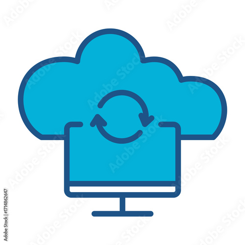 Cloud Storage Icon In Blue Monochrome Flat Design, Vector Illustration