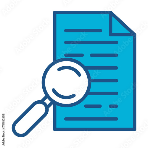 Search Data Icon In Blue Monochrome Flat Design, Vector Illustration