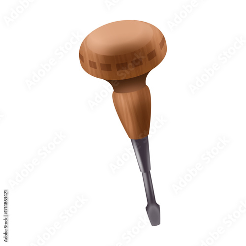 Detailed illustration of a wood carving chisel with a rounded handle