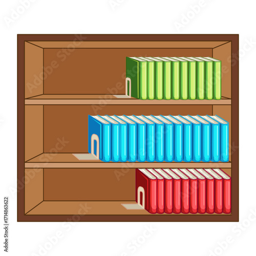 Organized Bookshelf with Colorful Books