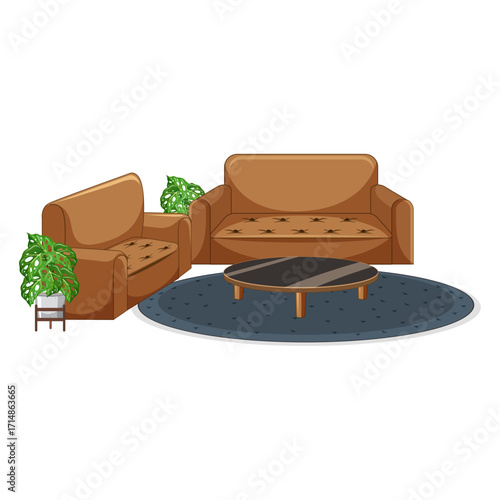 Cozy and stylish home interior illustration with comfortable furniture set for modern living room design