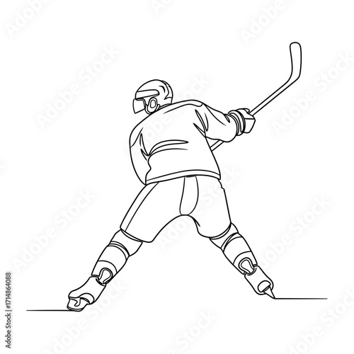 Hockey player in action one line drawing