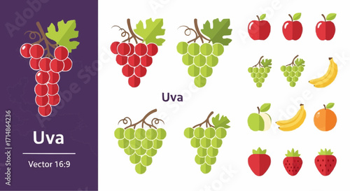 Fruits stock vector illustration of fresh fruits grapes apples bananas strawberries and orange healthy food icons vector