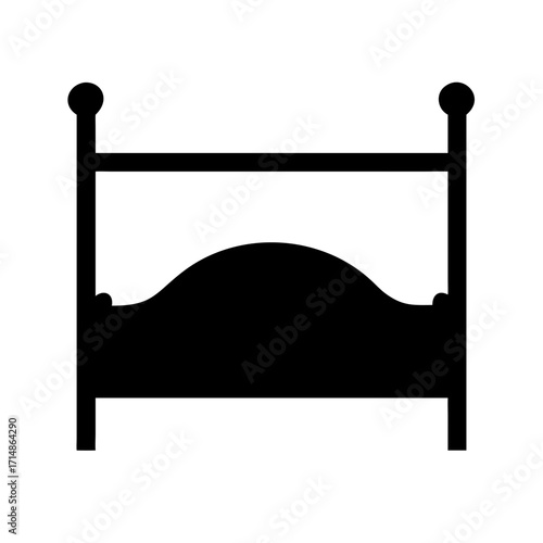 Silhouette of a classic bed frame with rounded posts and a curved headboard design against white backdrop