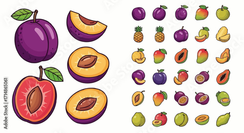 Fruits delicious fresh fruit assortment featuring plums mangoes pineapples and more healthy eating fruit collection vector