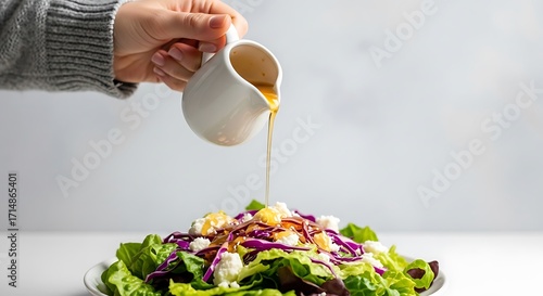 Delicious Homemade Salad Dressing Pouring Over Fresh Garden Salad
