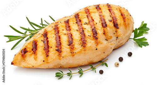 Grilled chicken breast with herbs isolated on white