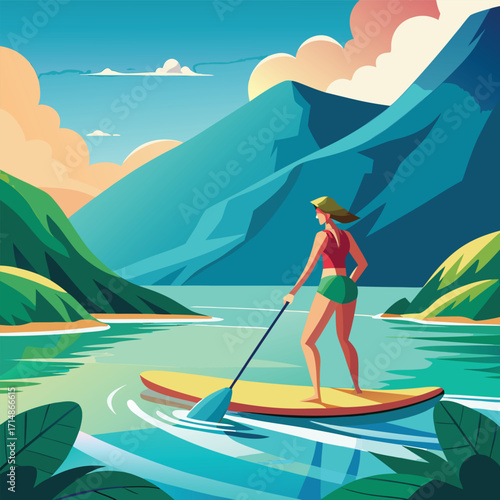 Paddleboarding Lake Mountains
