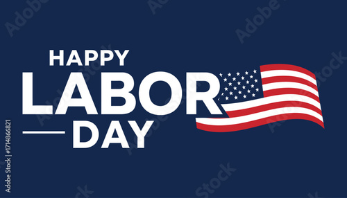 Happy labor day celebration with american flag symbolizing patriotism and national pride on a deep blue backdrop vector