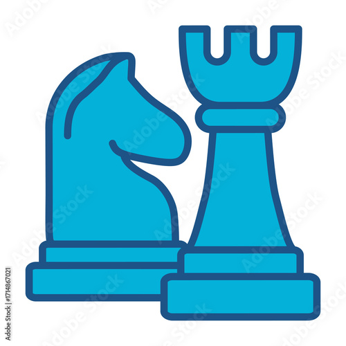 Chesspieces Icon In Blue Monochrome Flat Design, Vector Illustration